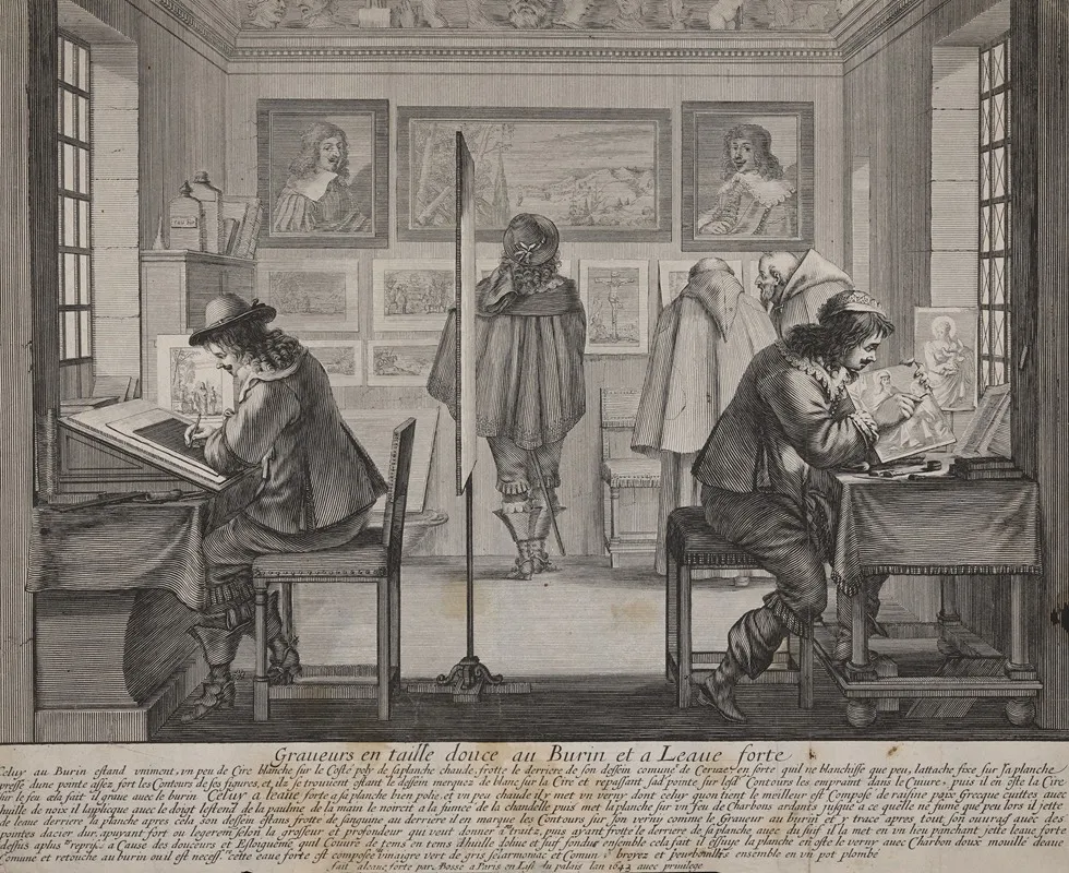 Graveurs En Taille Douce Au Burin Et A Leau Forte Intaglio Engraving With Burin And Etching