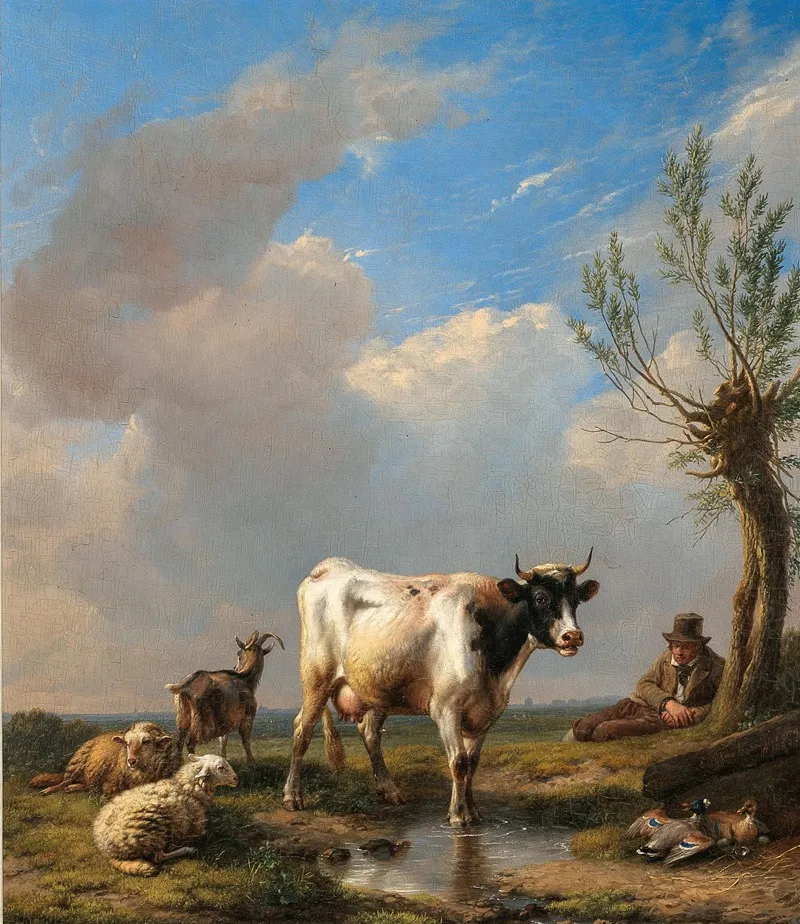 Grazing Cattle In A Vast Landscape Wall Art by Eugène Verboekhoven - High-Resolution Digital Print