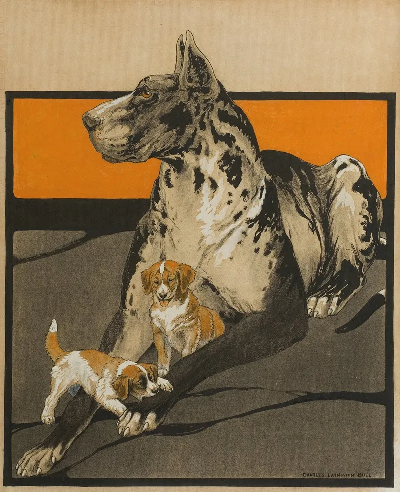 Great Dane And Puppies Wall Art by Charles Livingston Bull - High-Resolution Digital Print
