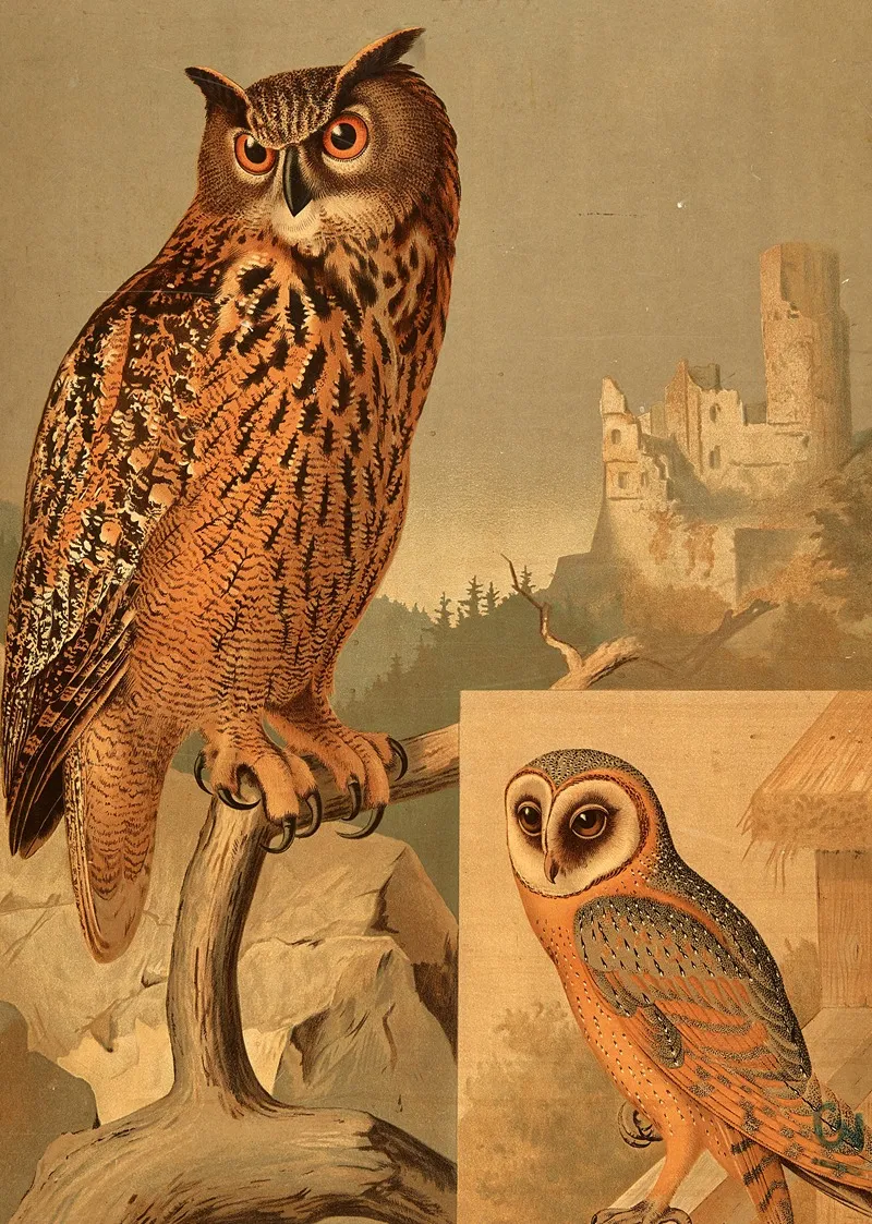 Great Horned Owl And Barn Owl Wall Art by Hans Schmidt - High-Resolution Digital Print