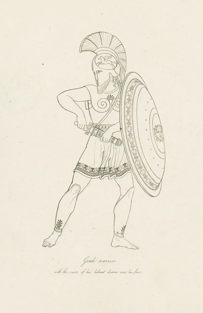 Greek Warrior With The Visor Of His Helmet Drawn Over His Face Wall Art by Thomas Hope - High-Resolution Digital Print