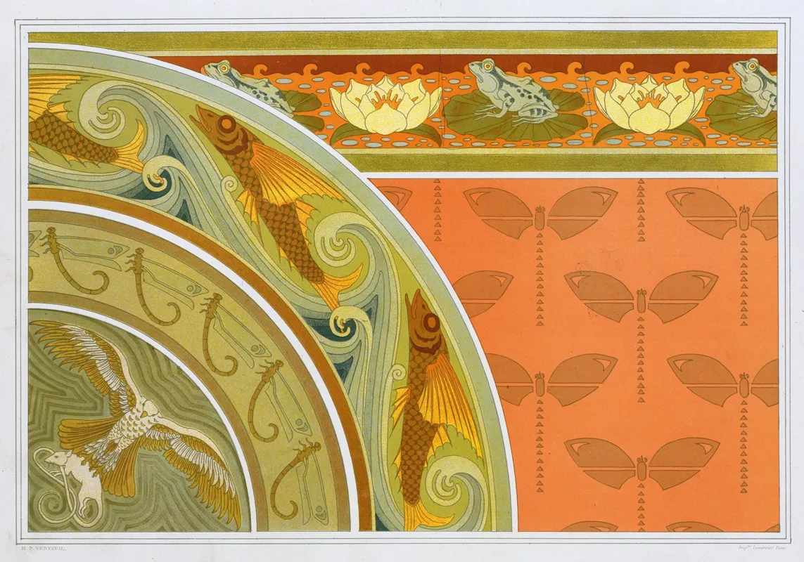 Grenouilles Et Nenuphars Bordure Libellules Pochoir Poissons Volants Libellules Bordures Milan Et Rat Wall Art by Maurice Pillard Verneuil - High-Resolution Digital Print
