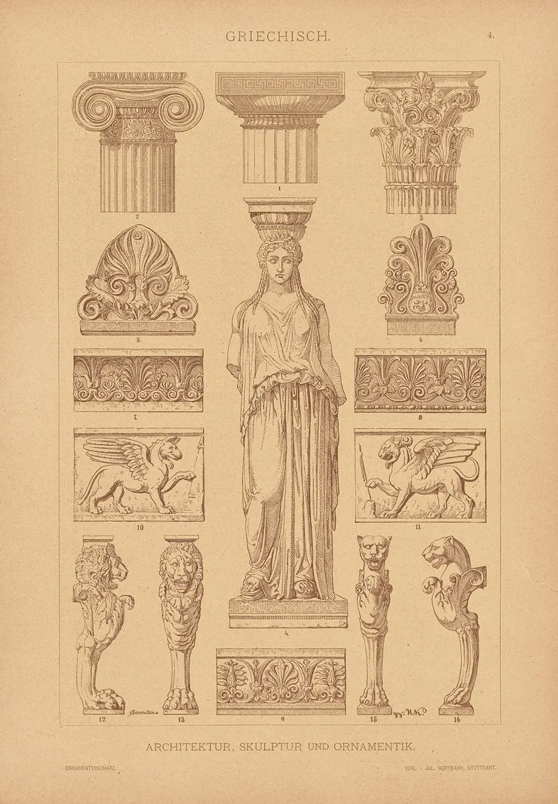 Griechisch Architektur Skulptur Ornamentik Wall Art by Heinrich Dolmetsch - High-Resolution Digital Print