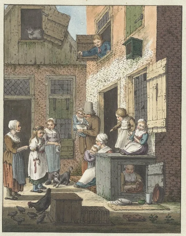 Groep Mensen Voor De Deur Van Een Woning Wall Art by Christina Chalon - High-Resolution Digital Print