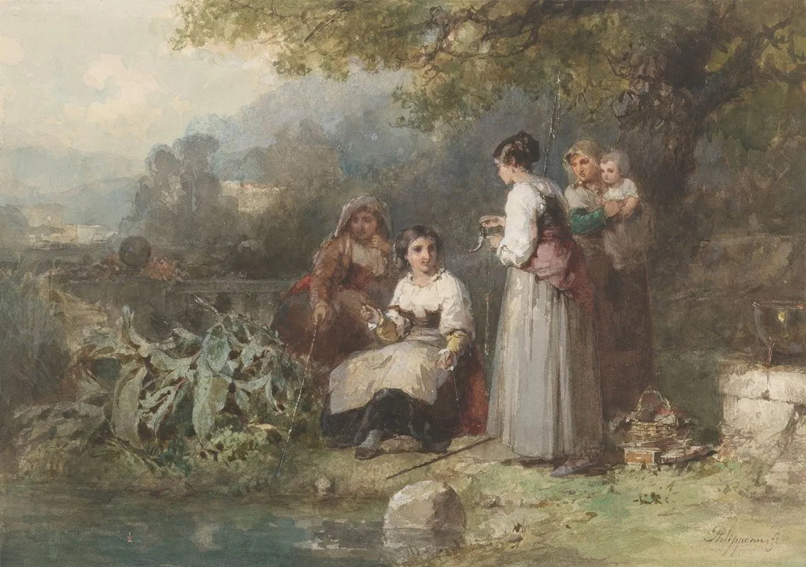 Groepje Hengelende Italiaanse Vrouwen Wall Art by Karel Frans Philippeau - High-Resolution Digital Print