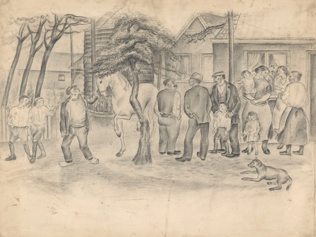 Groepjes Mannen En Vrouwen Bij Een Boerderij Wall Art by Henk Henriët - High-Resolution Digital Print