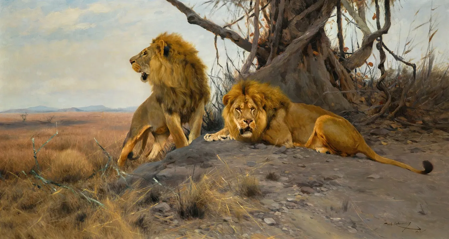 Grollende Lowen Wall Art by Wilhelm Kuhnert - High-Resolution Digital Print