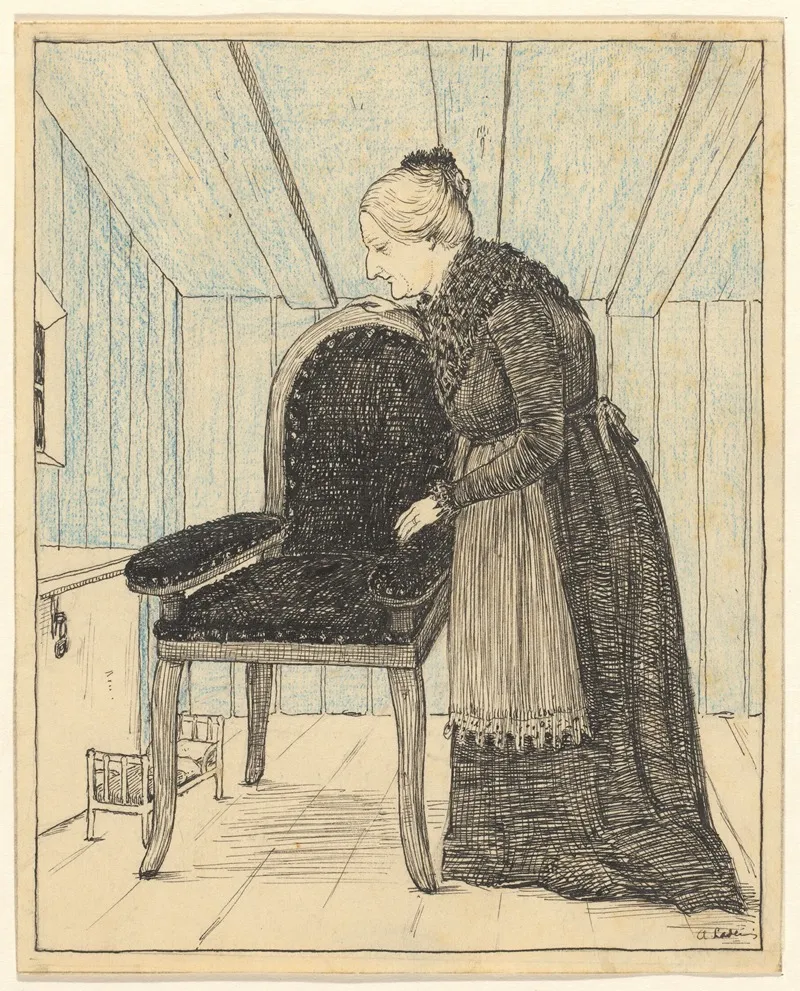 Grootmoeder Bij Een Leunstoel In Een Interieur