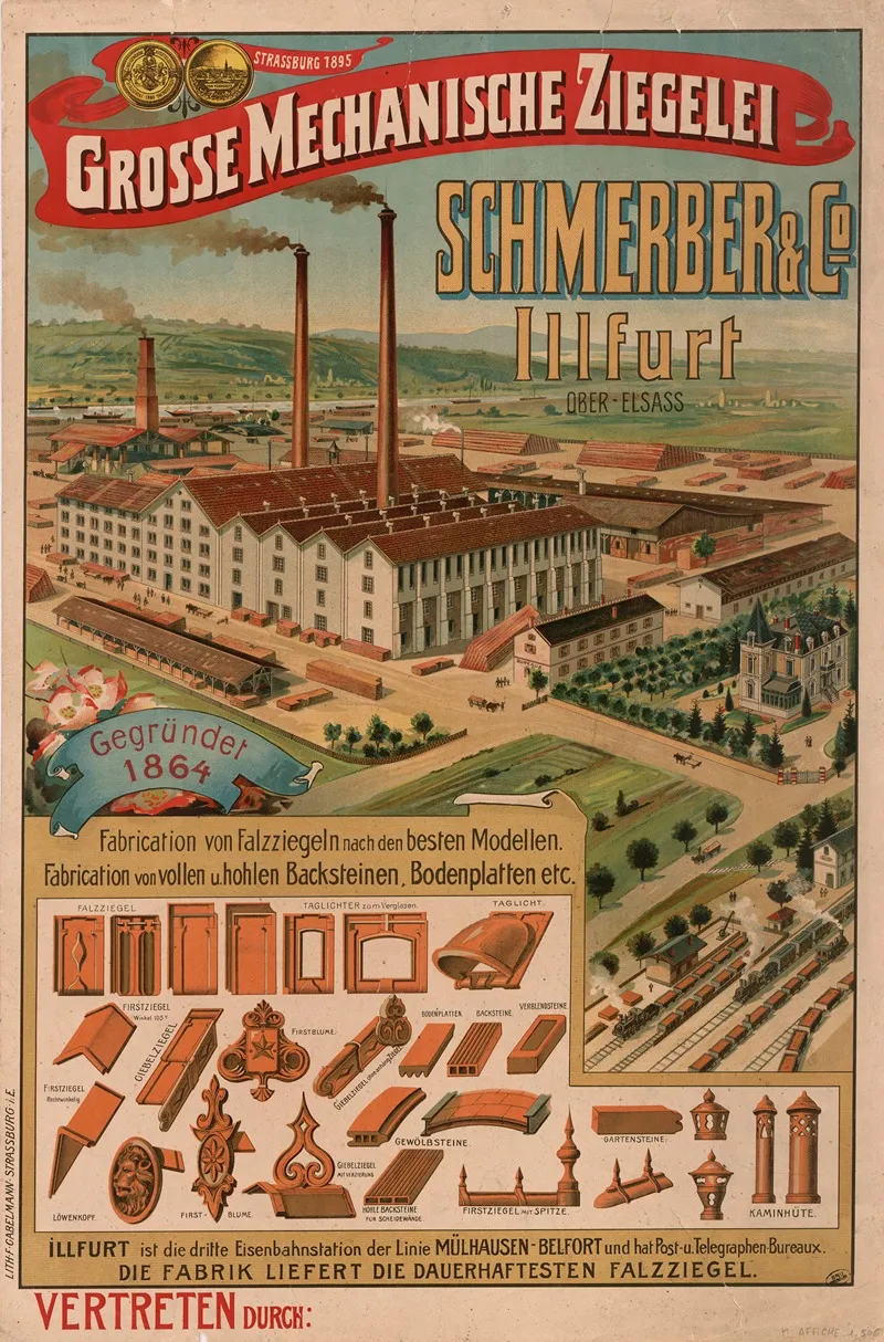Grosse Mechanische Ziegelei Schmerber Co Illfurth Ober Elsass Wall Art by Gabelmann Fr. Litho - High-Resolution Digital Print