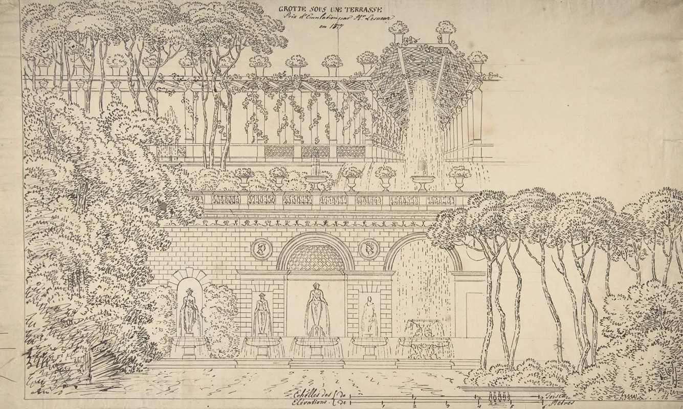 Grotto Under A Terrace Wall Art by Jean-Baptiste-Cicéron Lesueur - High-Resolution Digital Print