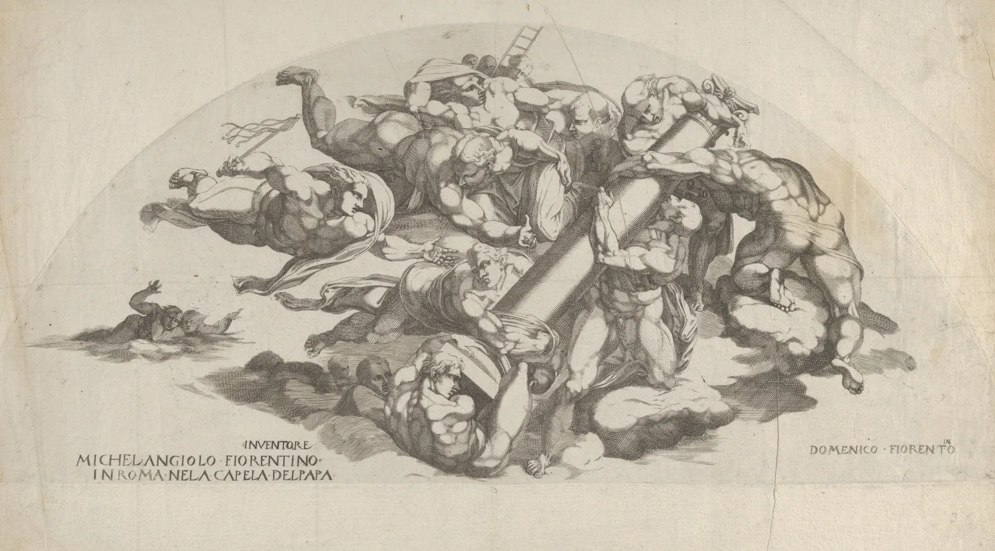 Group From The Last Judgment Angels Carrying The Column Of The Flagellation And The Sponge And Ladder Of The Crucifixion Wall Art by Domenico del Barbiere - High-Resolution Digital Print
