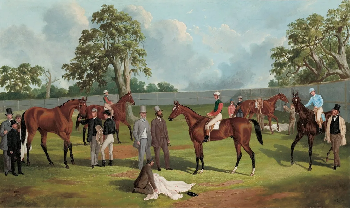 Group In The Dowling Forest Racecourse Enclosure Ballarat 1863 Wall Art by Frederick Woodhouse - High-Resolution Digital Print