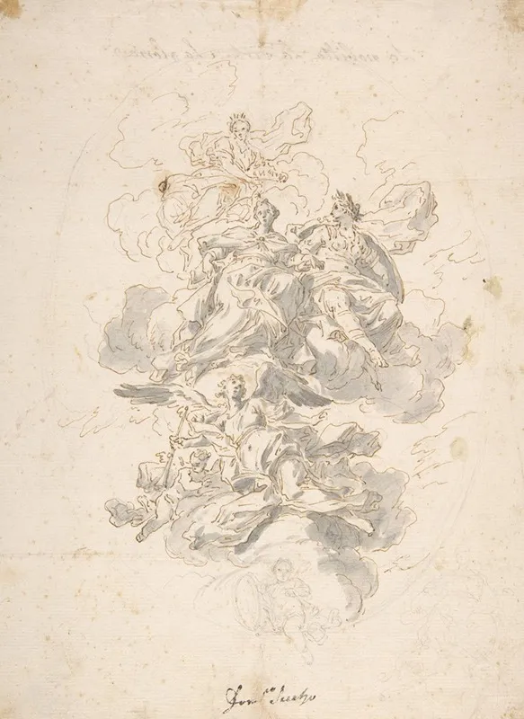 Group Of Allegorical Figures Sketch For A Ceiling Decoration Wall Art by Francesco Solimena - High-Resolution Digital Print
