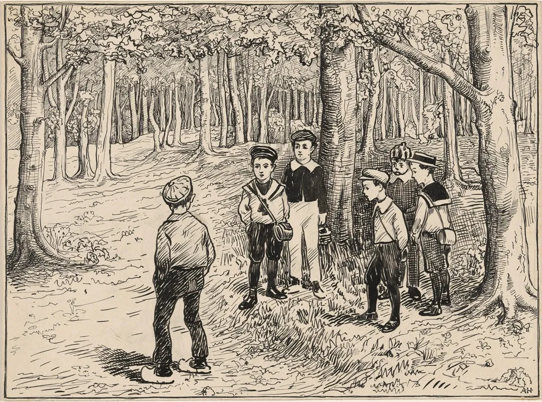Group Of Boys In A Forest