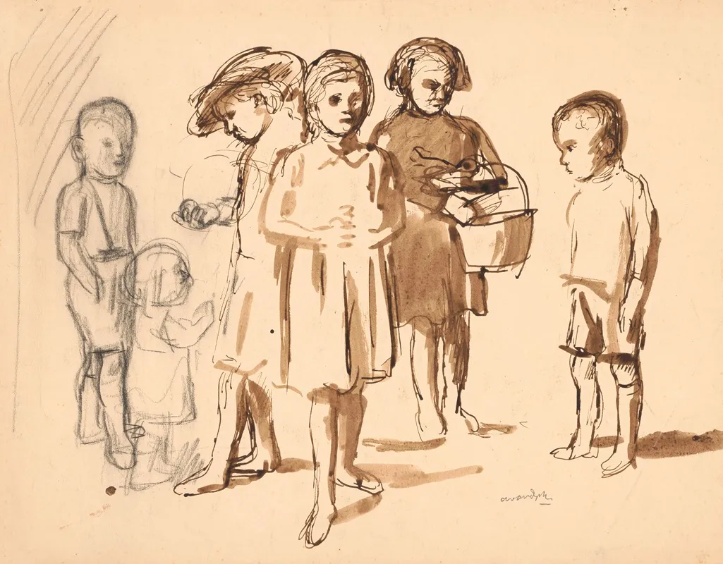 Group Of Children 4 Wall Art by Albert Van Dyck - High-Resolution Digital Print