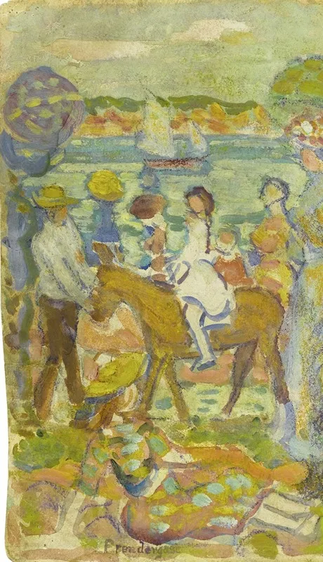 Group Of Figures With Donkey Wall Art by Maurice Prendergast - High-Resolution Digital Print