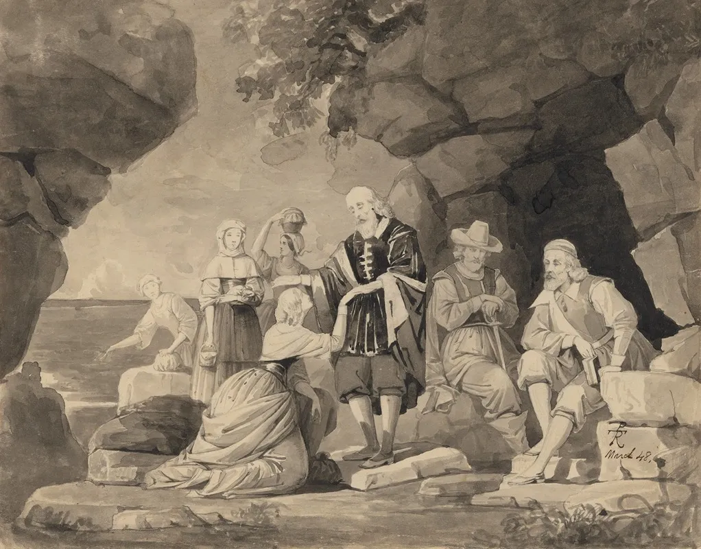 Group Of Men And Women Near Seaside Cave Wall Art by Thomas Prichard Rossiter - High-Resolution Digital Print