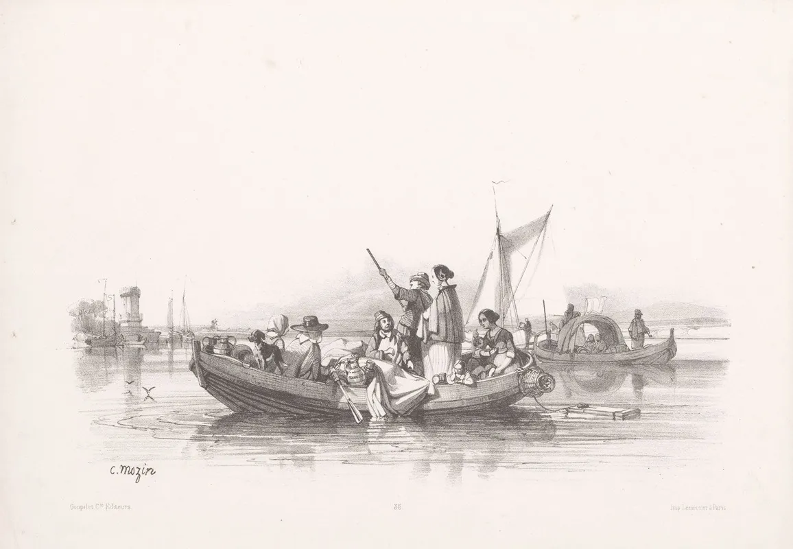 Group Of People In Rowboat Wall Art by Charles-Louis Mozin - High-Resolution Digital Print