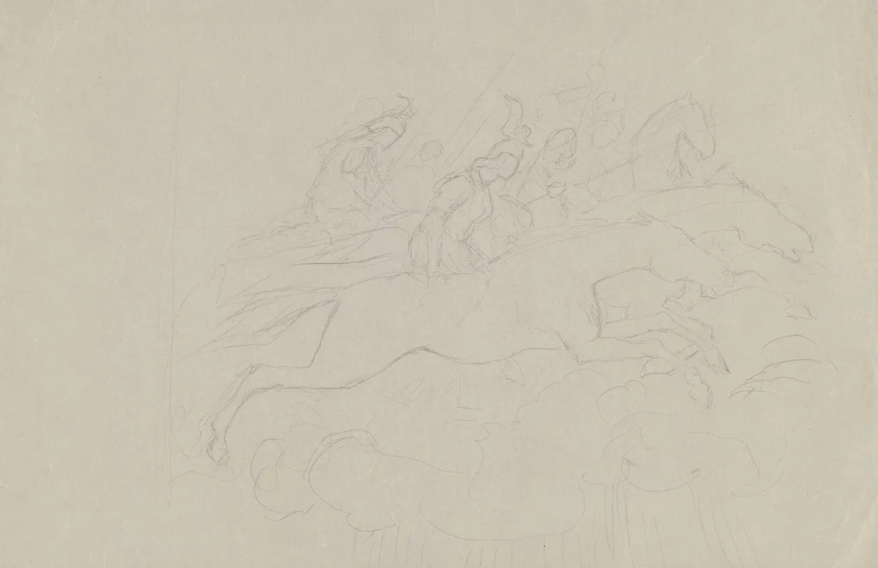 Group Of Rushing Valkyries On Horseback Above The Clouds