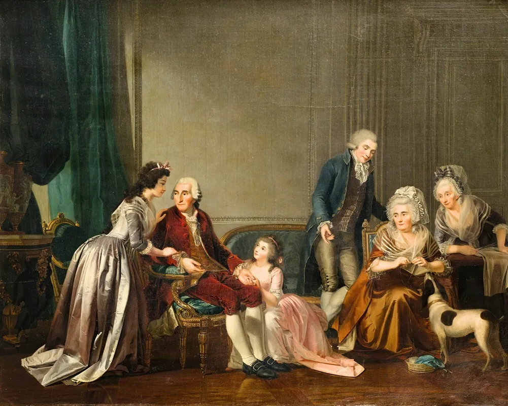 Group Portrait Of A Family In An Interior Wall Art by Charles-Nicolas Guillon - High-Resolution Digital Print