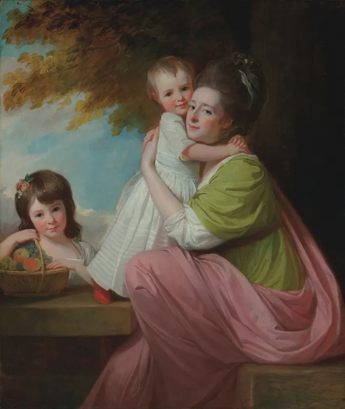 Group Portrait Of Dorothy Stables 1753 1832 With Her Daughters Harriet 1774 1827 And Maria 1775 1821 In A Wooded Landscape Wall Art by George Romney - High-Resolution Digital Print