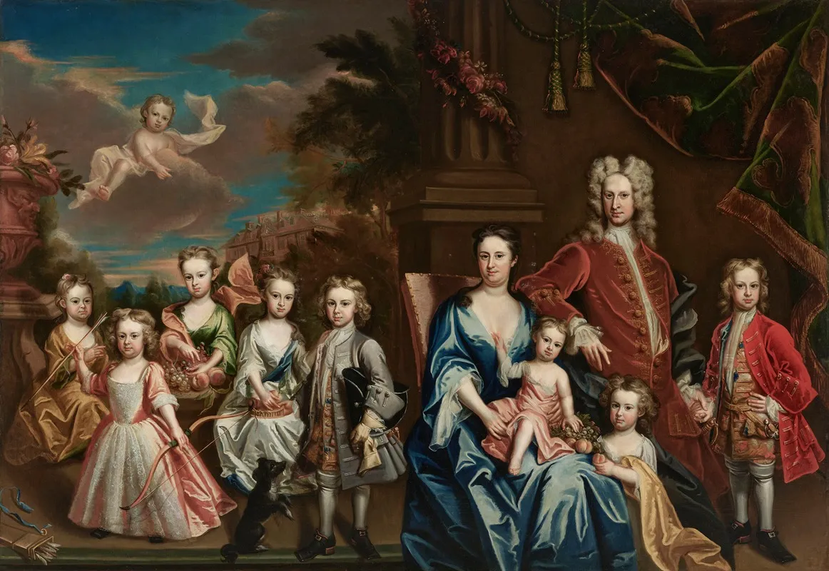 Group Portrait Of James Herbert 1688 1721 And Maria Herbert Nee Hallet D 1729 With Their Children In The Park At Tythrop Wall Art by James Maubert - High-Resolution Digital Print