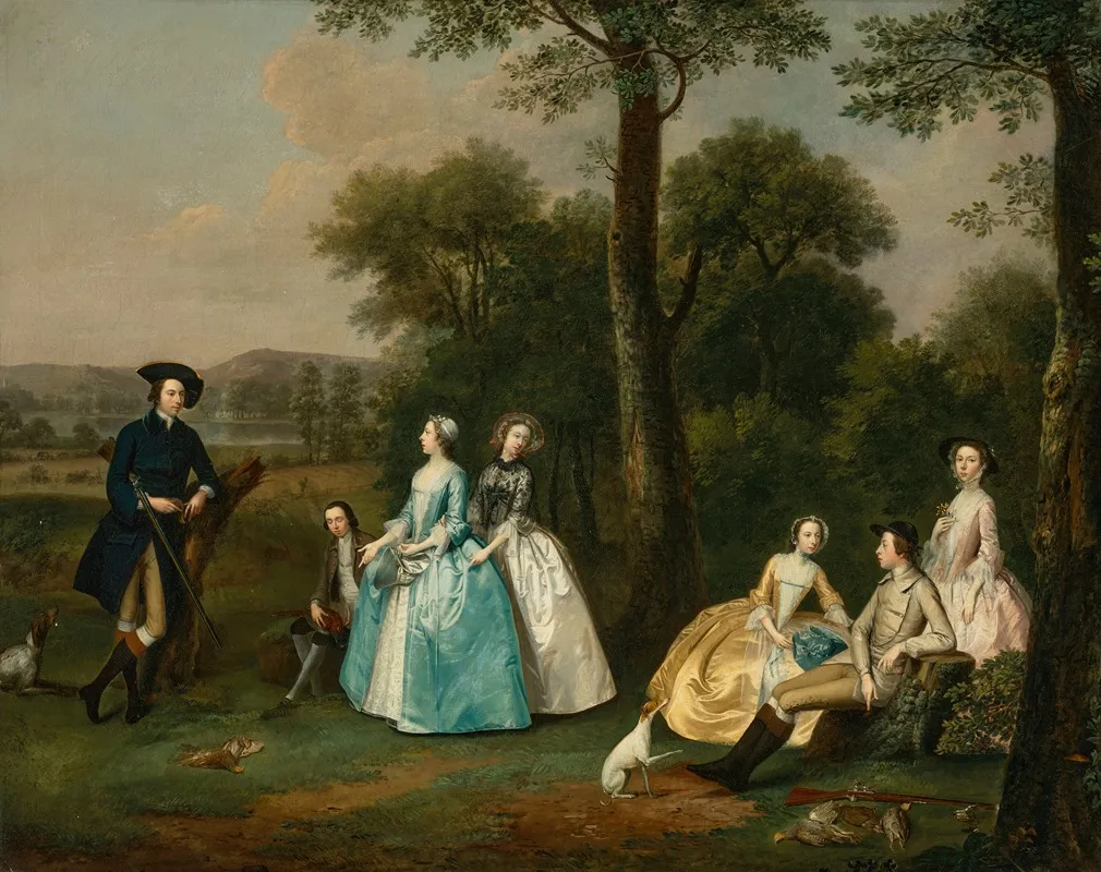 Group Portrait Of Peregrine Bertie 3rd Duke Of Ancaster 1714 1778 With His Brothers And Sisters In A Landscape Wall Art by Arthur Devis - High-Resolution Digital Print