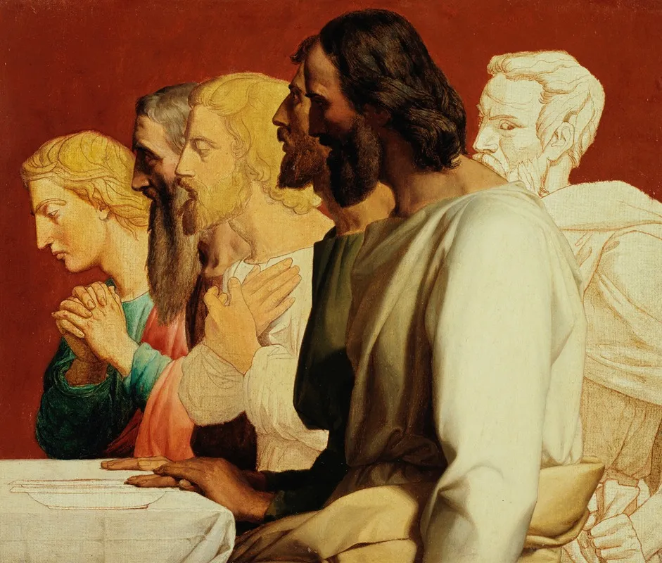 Groupe Dapotres Lors De La Cene Tournes Vers La Gauche Wall Art by Alphonse-Henri Perin - High-Resolution Digital Print