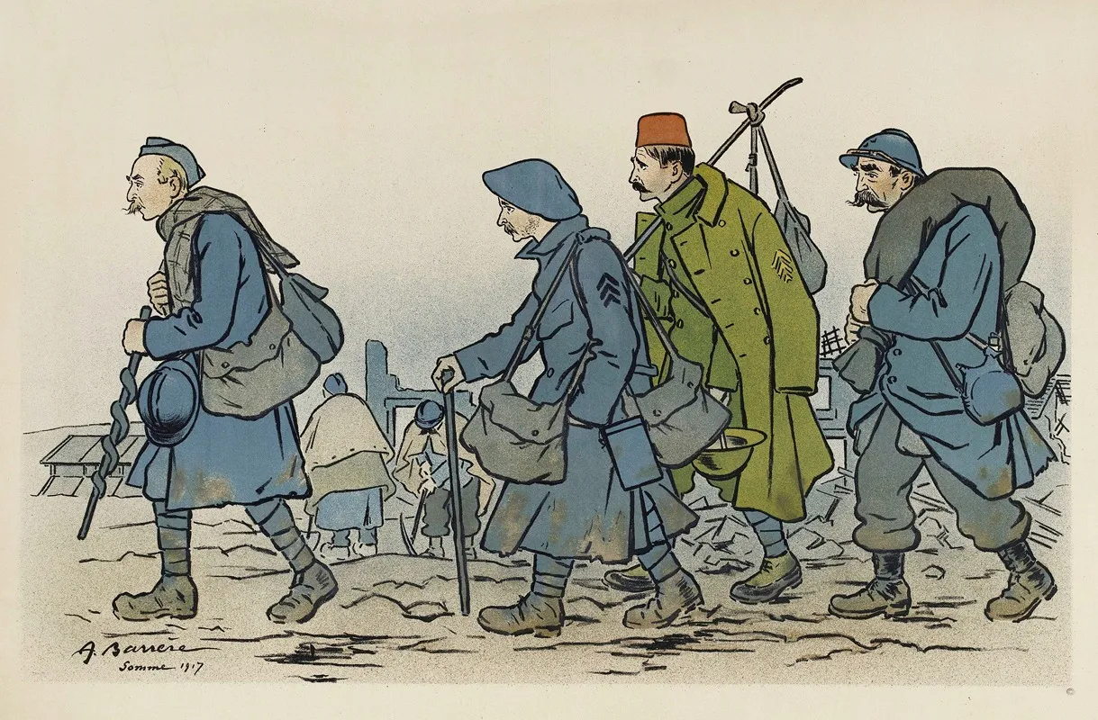 Groupe De Soldats En Marche Wall Art by Adrien Barrère - High-Resolution Digital Print