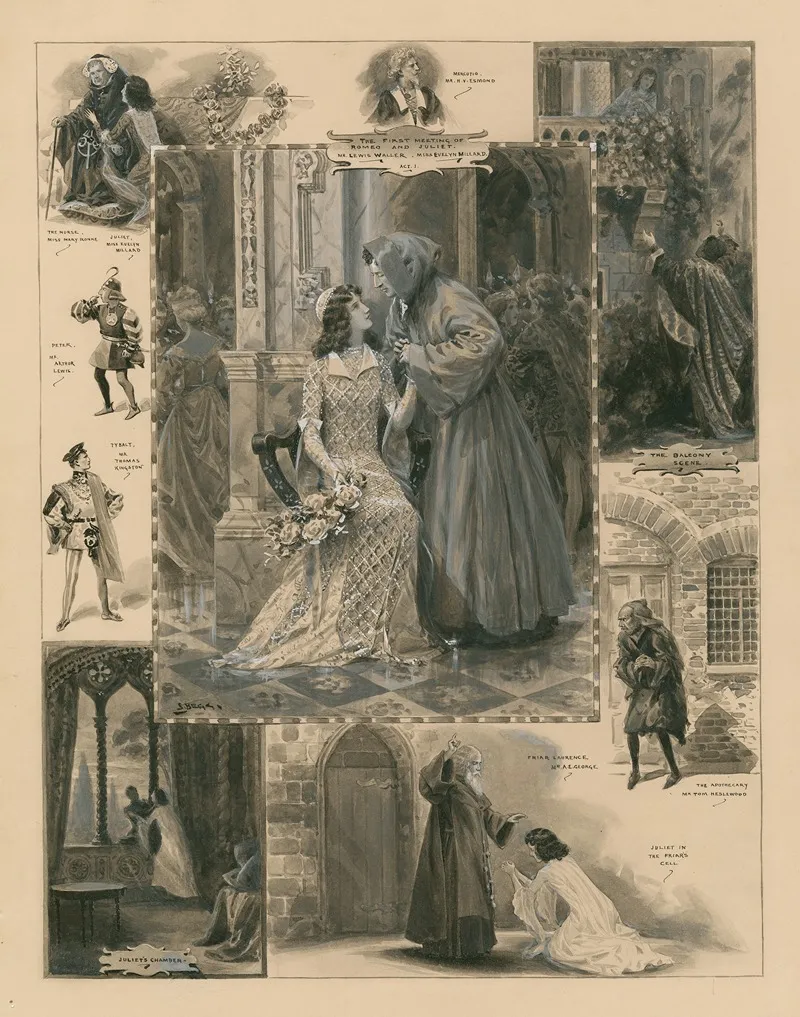 Grouped Vignettes Depicting Characters And Scenes From Romeo And Juliet As Performed At The Imperial Theatre In 1905 Wall Art by Samuel Begg - High-Resolution Digital Print