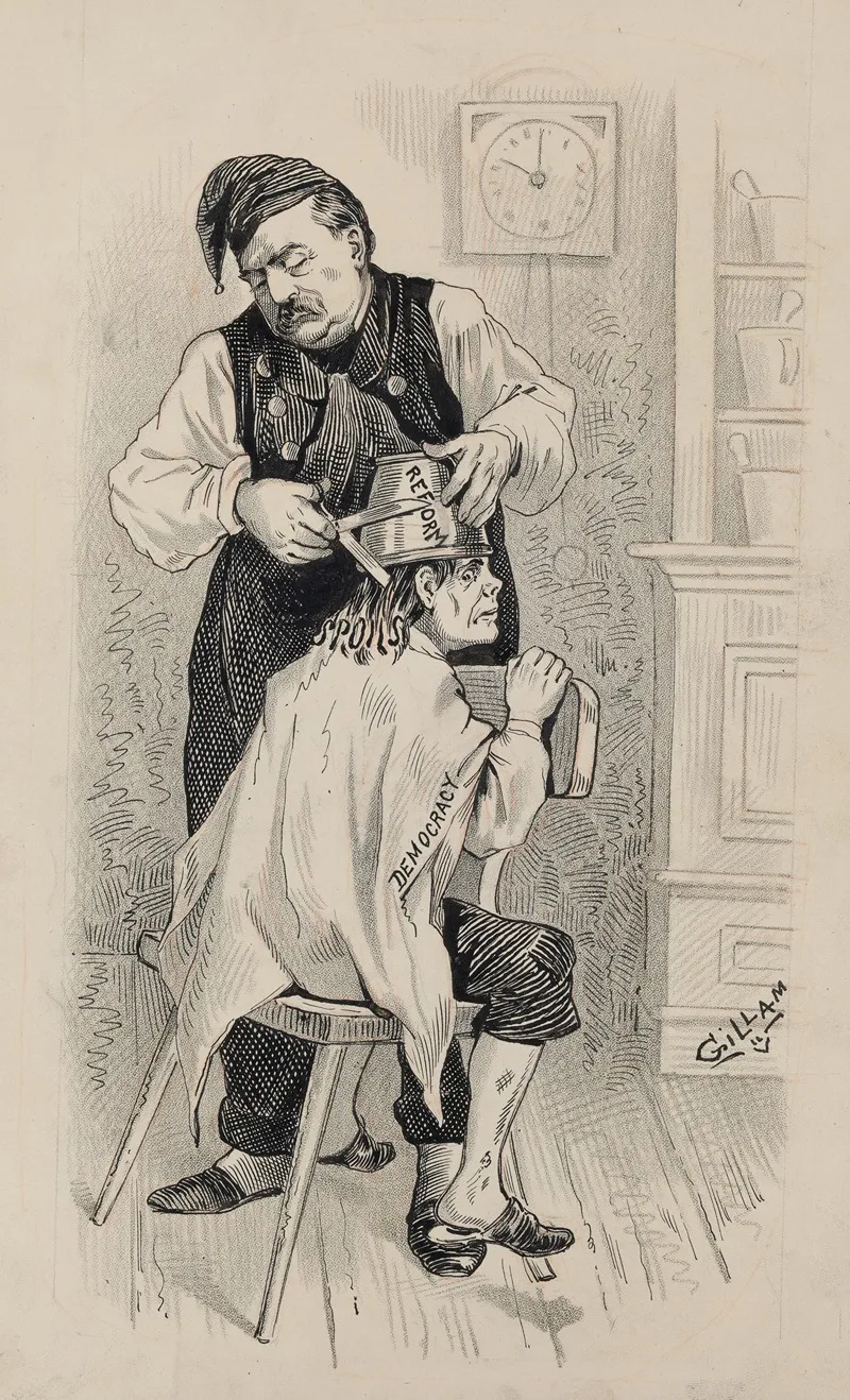 Grover Cleveland Cutting Away The Spoils System From National Government Wall Art by Victor Gillam - High-Resolution Digital Print