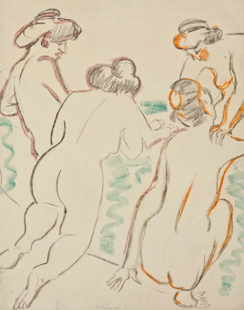 Gruppe Nackter Frauen In Unterhaltung Wall Art by Ernst Ludwig Kirchner - High-Resolution Digital Print