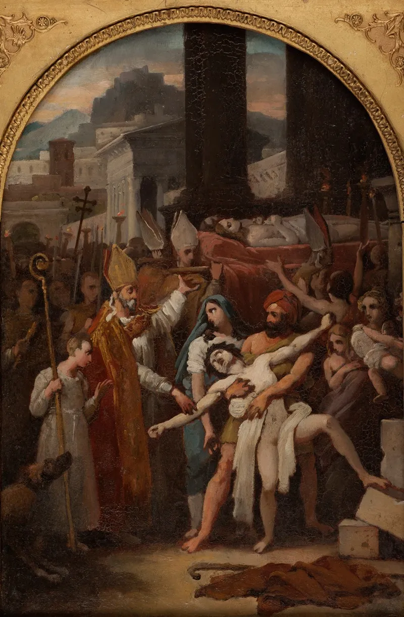 Guerison Dun Possede Lors De La Translation Des Corps De Saint Gervais Et De Saint Protais Wall Art by Louis-Vincent-Léon Pallière - High-Resolution Digital Print