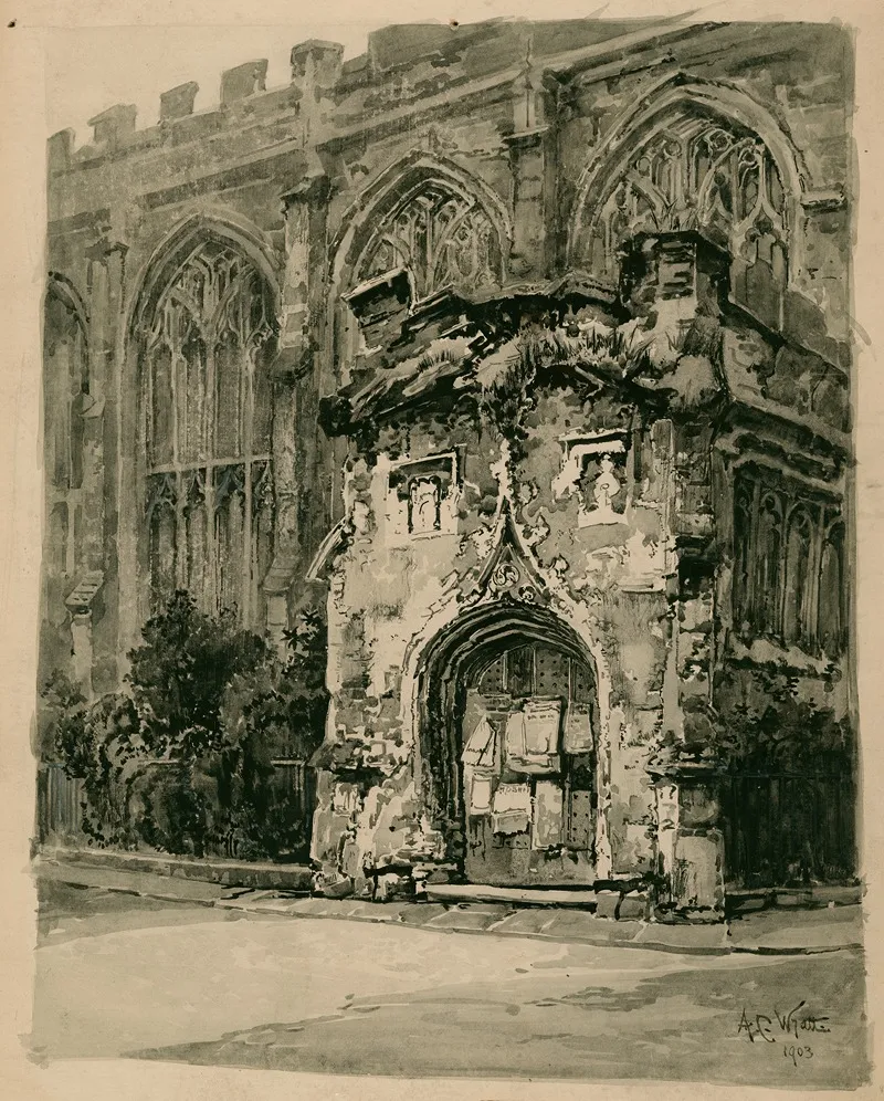 Guild Chapel Porch Before Restoration Opposite New Place Where Shakespeare Died Wall Art by A.C. Wyatt - High-Resolution Digital Print