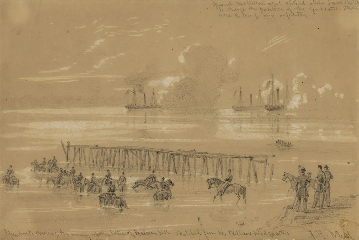 Gunboats Shelling The Enemy At The Battle Of Malvern Hill Sketched From Mcclellans Headquarters