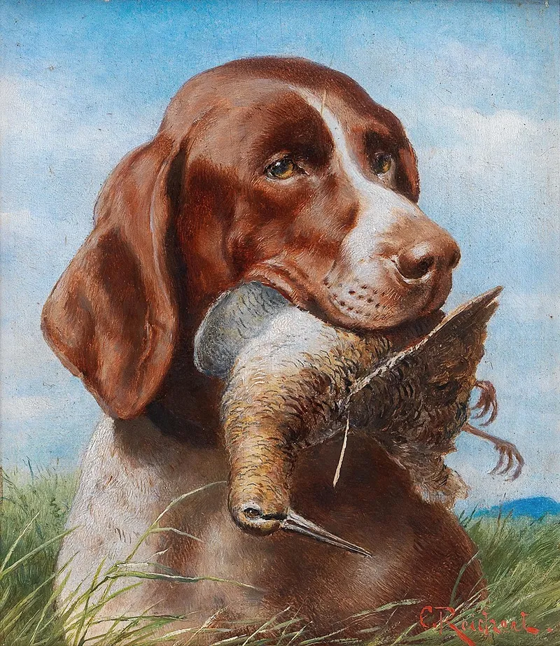Gundog With Snipe Wall Art by Carl Reichert - High-Resolution Digital Print