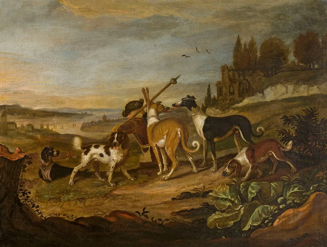 Gundogs Against Landscape 2 Wall Art by Cornelis Beeldemaker - High-Resolution Digital Print