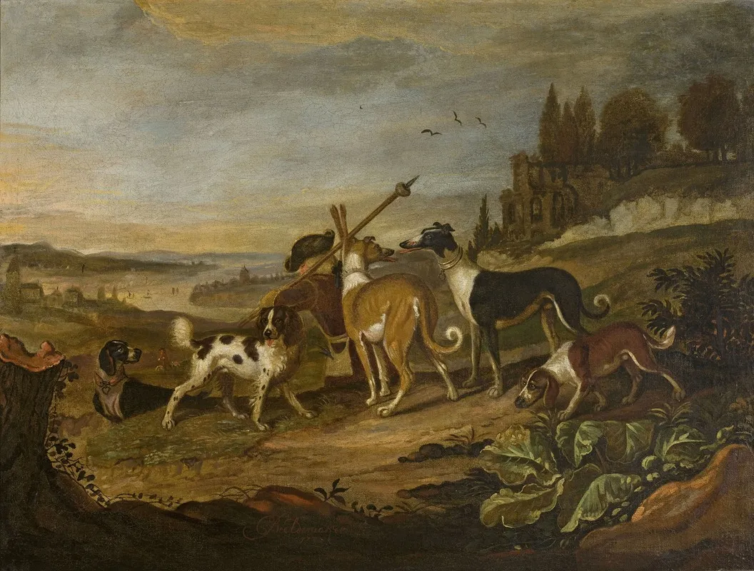 Gundogs Against Landscape Wall Art by Adriaen Cornelisz Beeldemaker - High-Resolution Digital Print