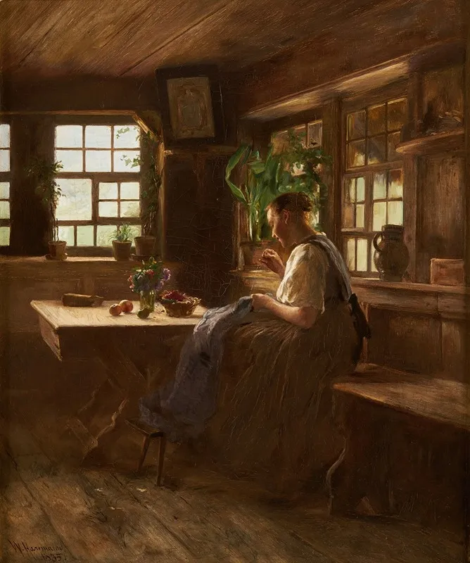 Gutach Girl In A Sitting Room Sewing