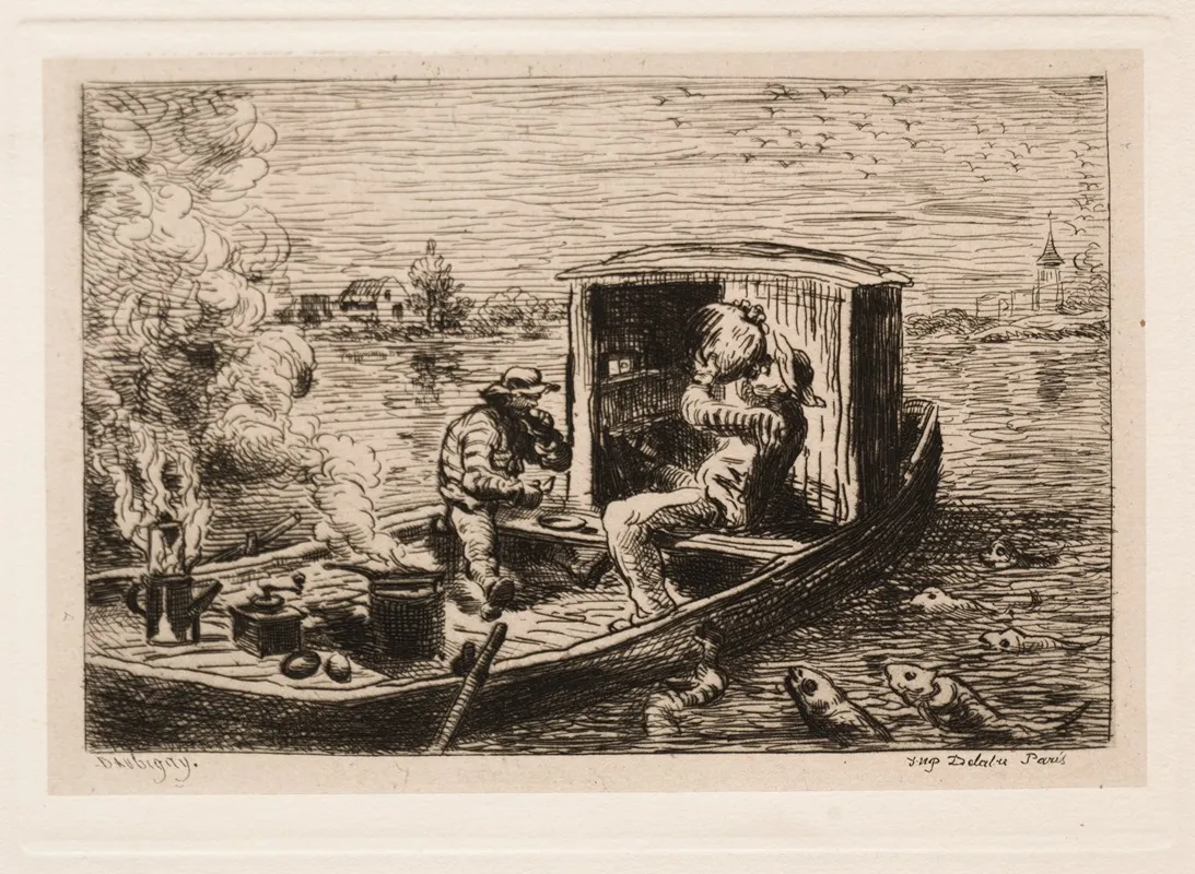 Guzzling Or Lunch On The Boat Wall Art by Charles François Daubigny - High-Resolution Digital Print