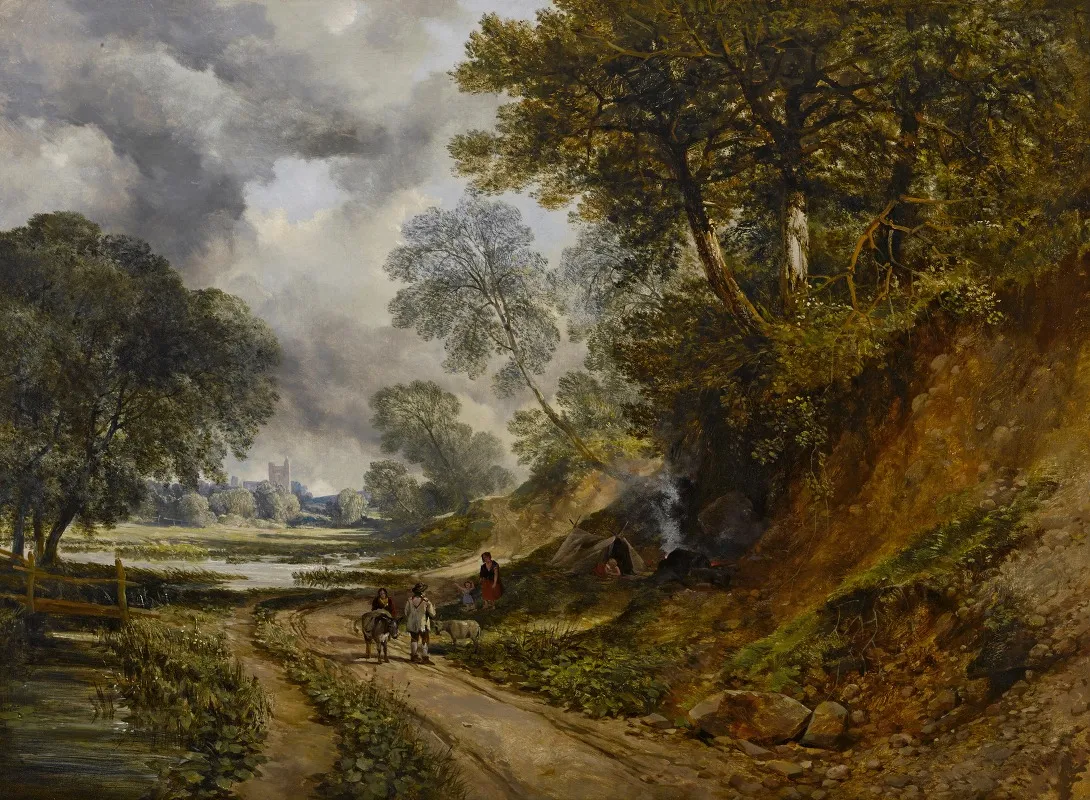 Gypsies Camping By A Path Wall Art by William West - High-Resolution Digital Print