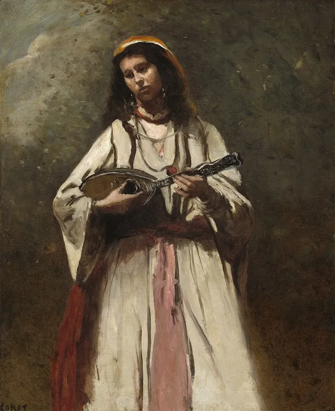 Gypsy Woman With Mandolin Wall Art by Jean-Baptiste-Camille Corot - High-Resolution Digital Print