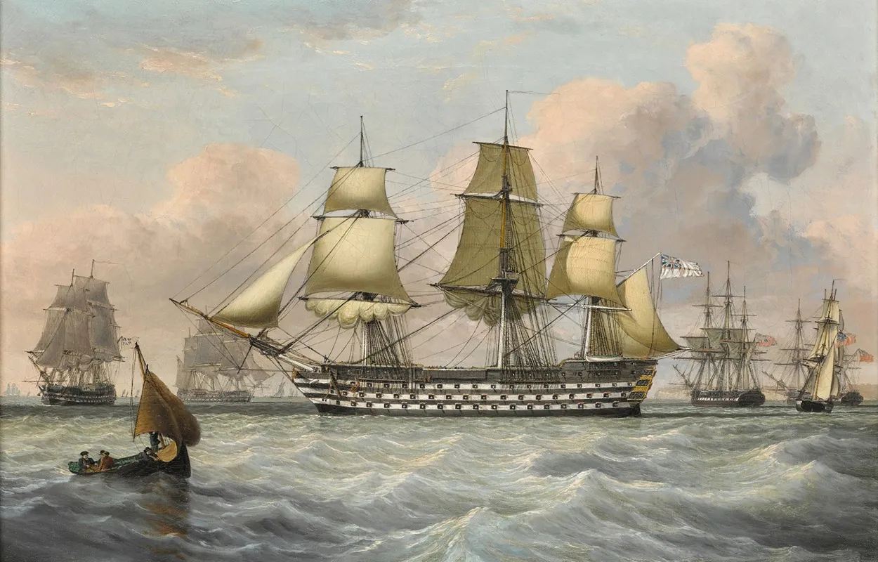 H M S Britannia And Other Shipping Near A Headland Wall Art by John Ward of Hull - High-Resolution Digital Print