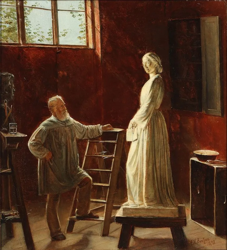 H W Bissen Betragter Sin Statue Af Johanne Louise Heiberg