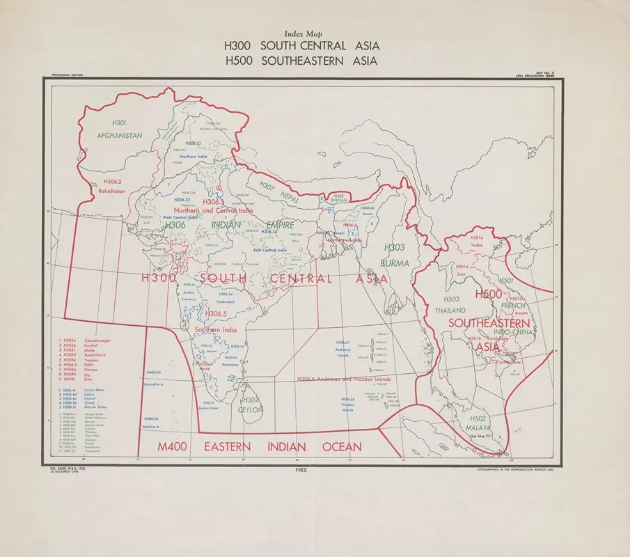 H300 South Central Asia H500 Southeastern Asia Index Map Wall Art by Office of Strategic Services - High-Resolution Digital Print