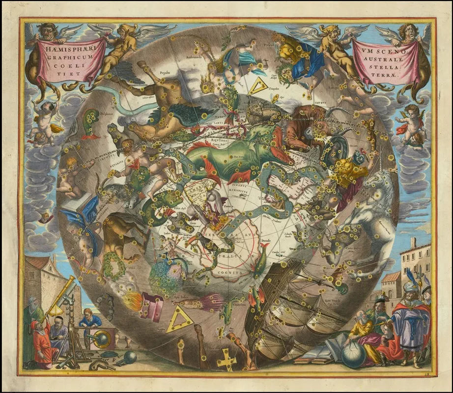 Haemisphaerium Scenographicum Australe Coeli Stellati Et Terrae Wall Art by Andreas Cellarius - High-Resolution Digital Print