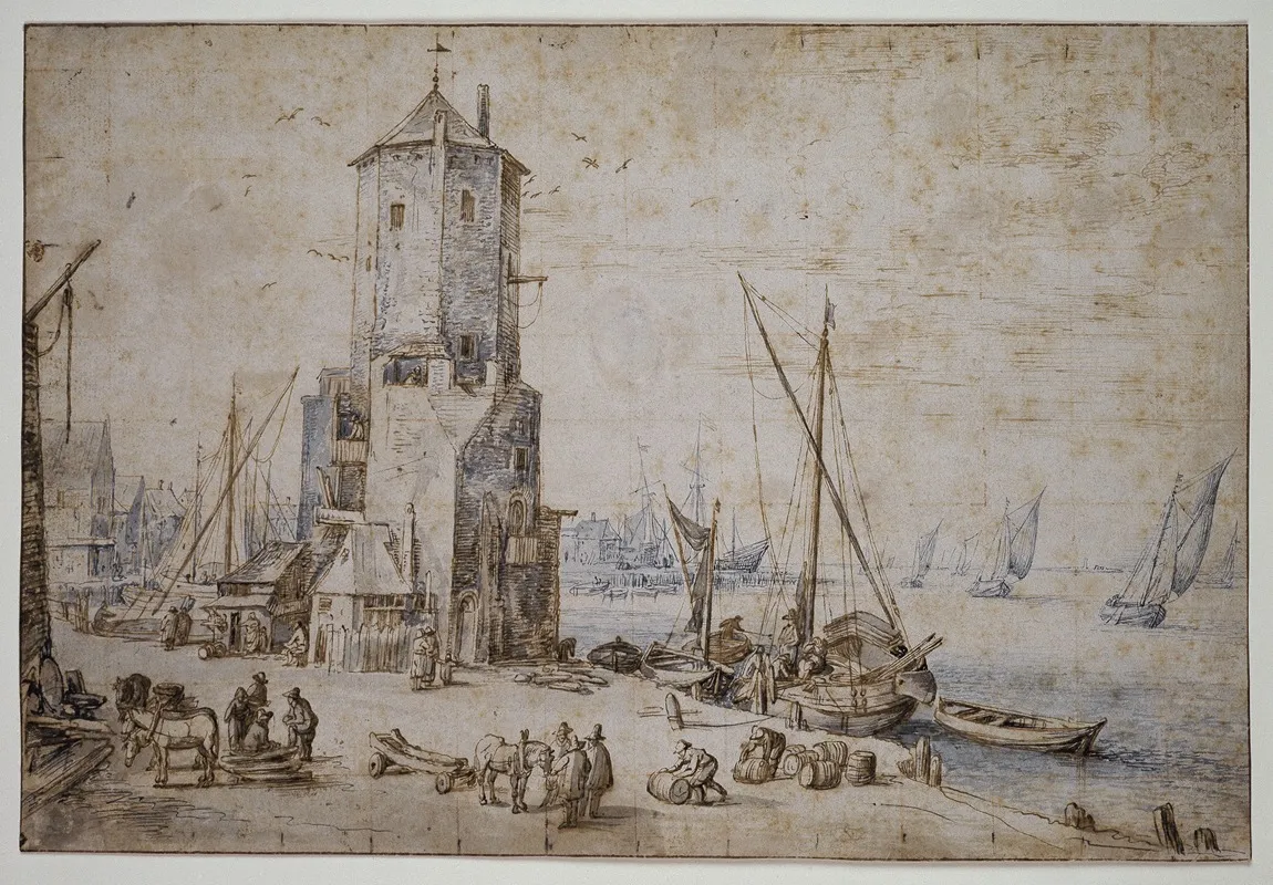 Hafenansicht Mit Achteckigem Turm Und Segelbooten Wall Art by Jan Brueghel The Elder - High-Resolution Digital Print