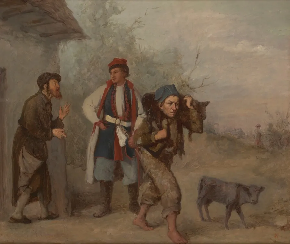 Haggling Over A Calf Wall Art by Aleksander Kotsis - High-Resolution Digital Print
