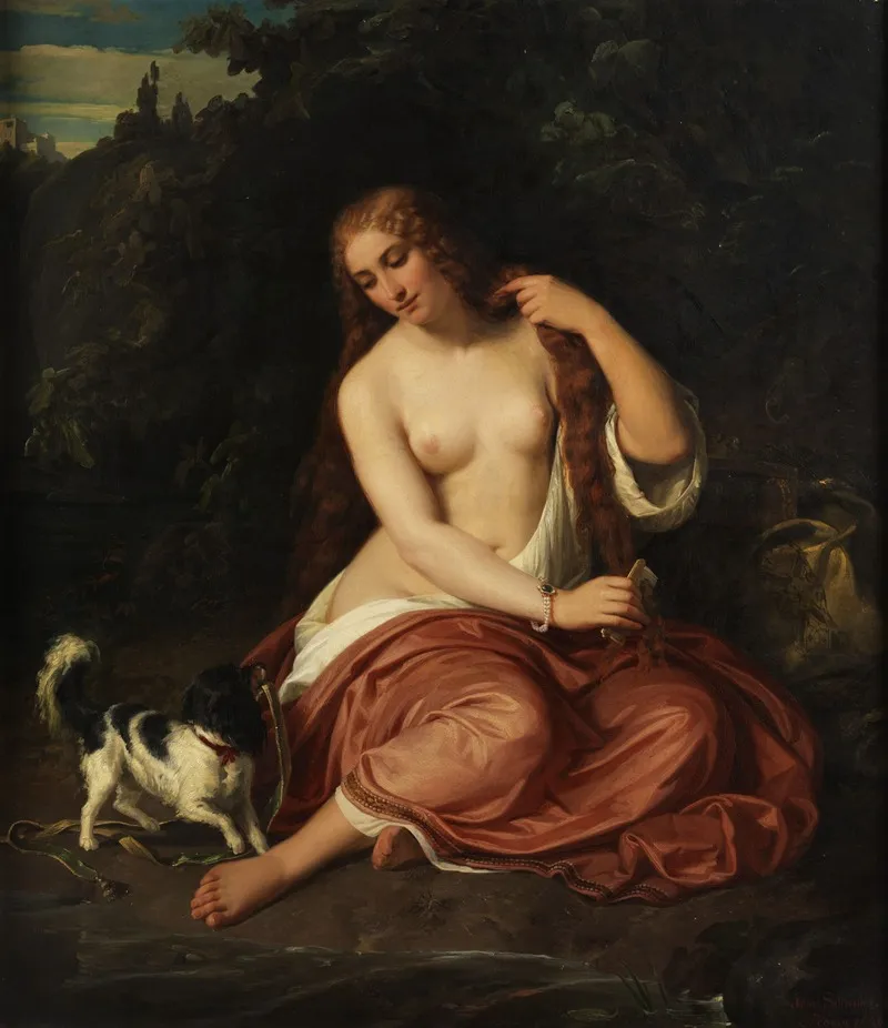 Halbakt Eines Jungen Madchen Mit Hund Wall Art by Julius Schrader - High-Resolution Digital Print