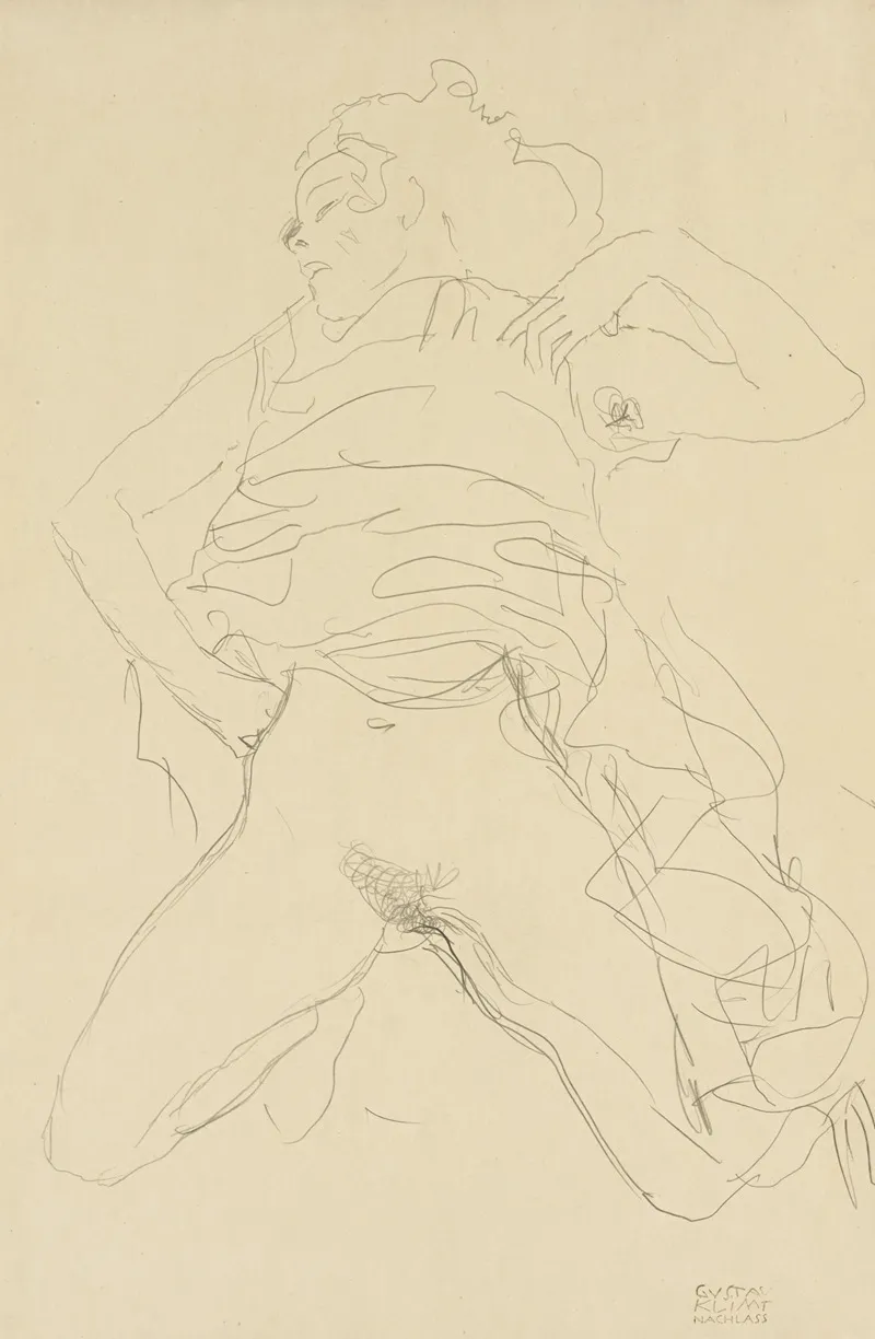Halbakt Mit Eingebeugten Knien Semi Nude Woman With Bent Knees Wall Art by Gustav Klimt - High-Resolution Digital Print